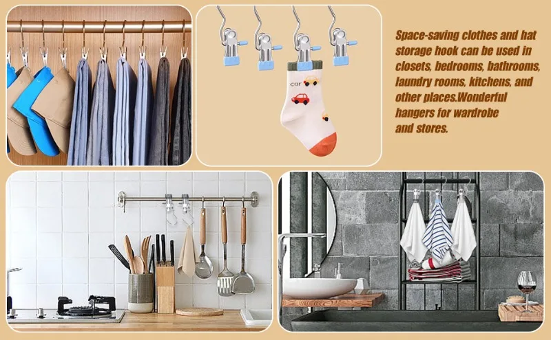 10pcs Stainless Steel Clothespins Laundry Pegs w/ Hook