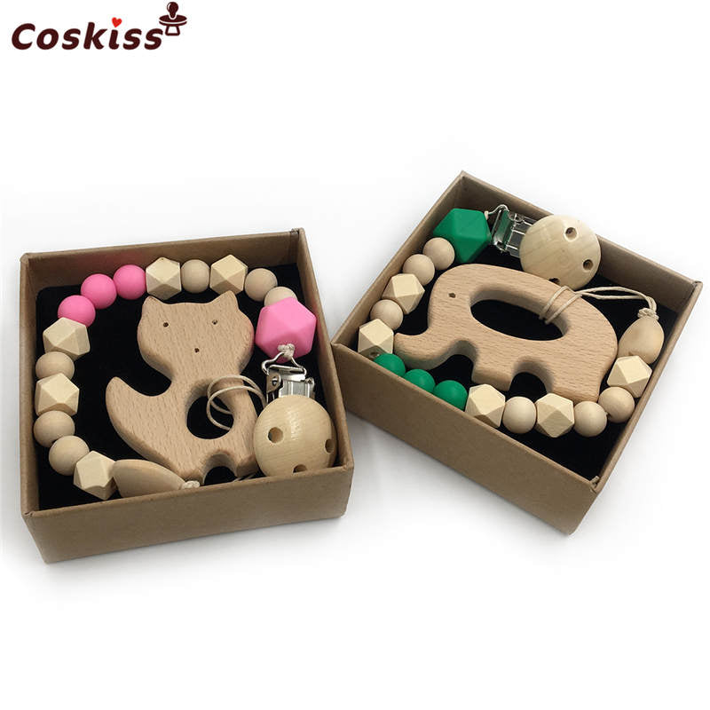Wooden Animal Teether 2pc Gift Set