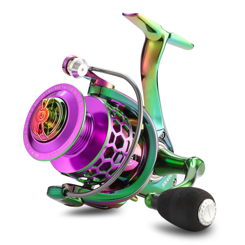 Spinning fishing reel close up