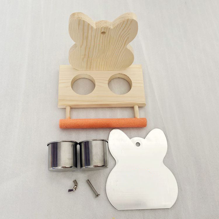 Bird perch stand parts with mirror and steel cups