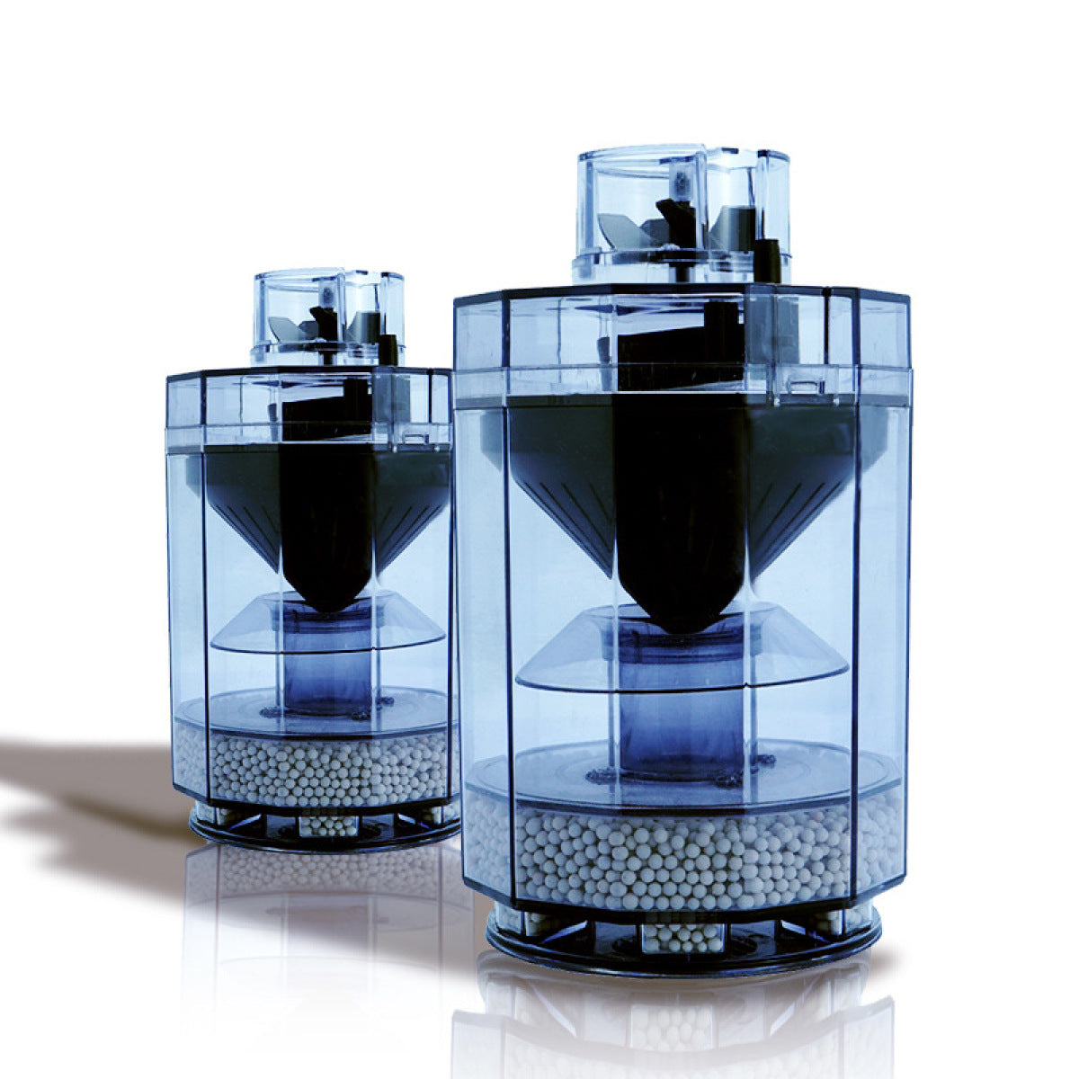 Aquarium waste separator filter canisters in two sizes