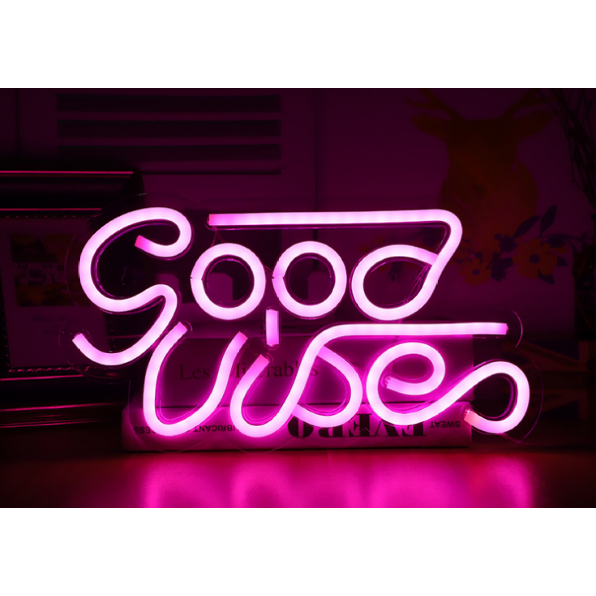 Good Vibes Neon LED Wall Sign lit