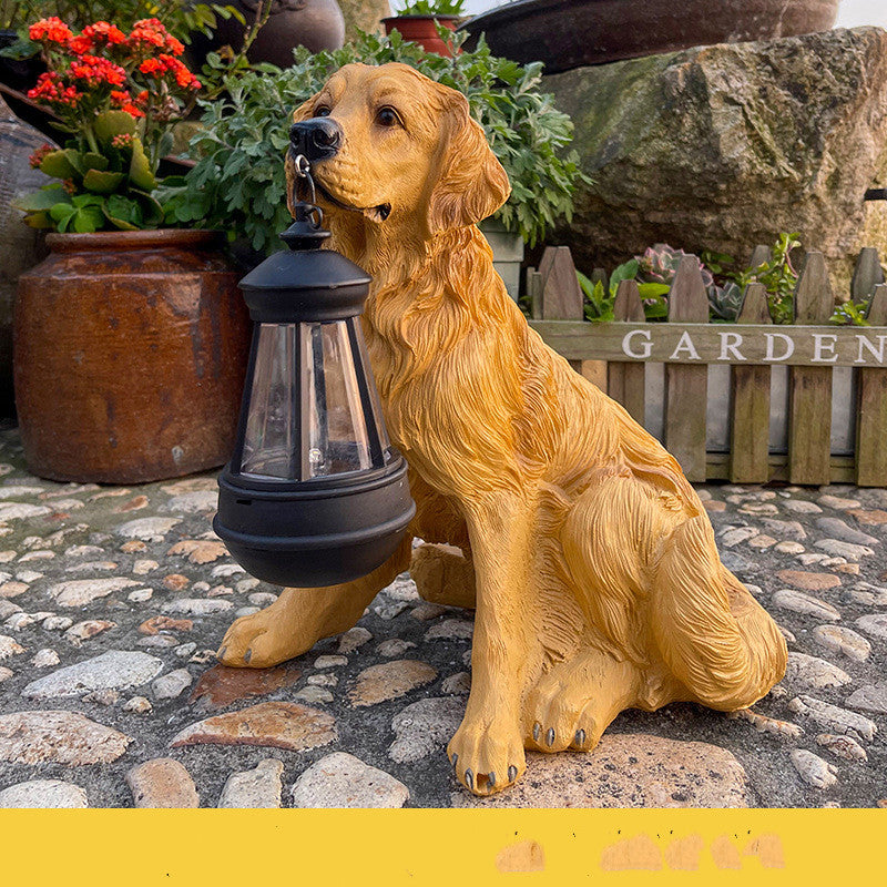 Golden Retriever Solar Lantern Statue detail