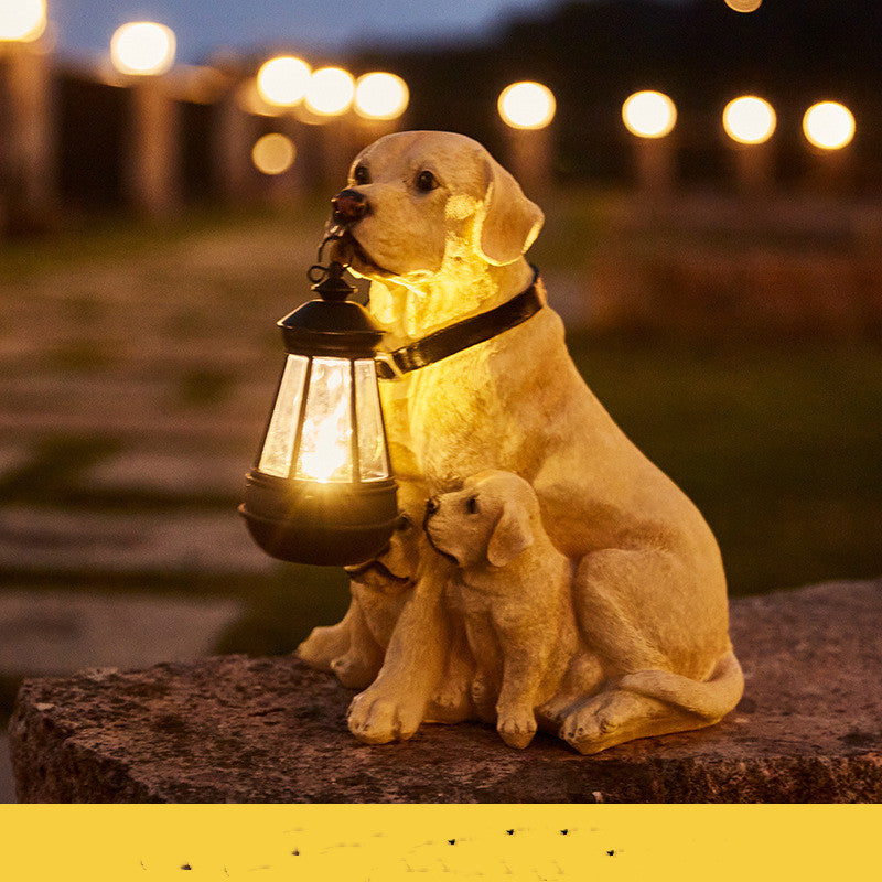 Golden Retriever Solar Lantern Statue detail