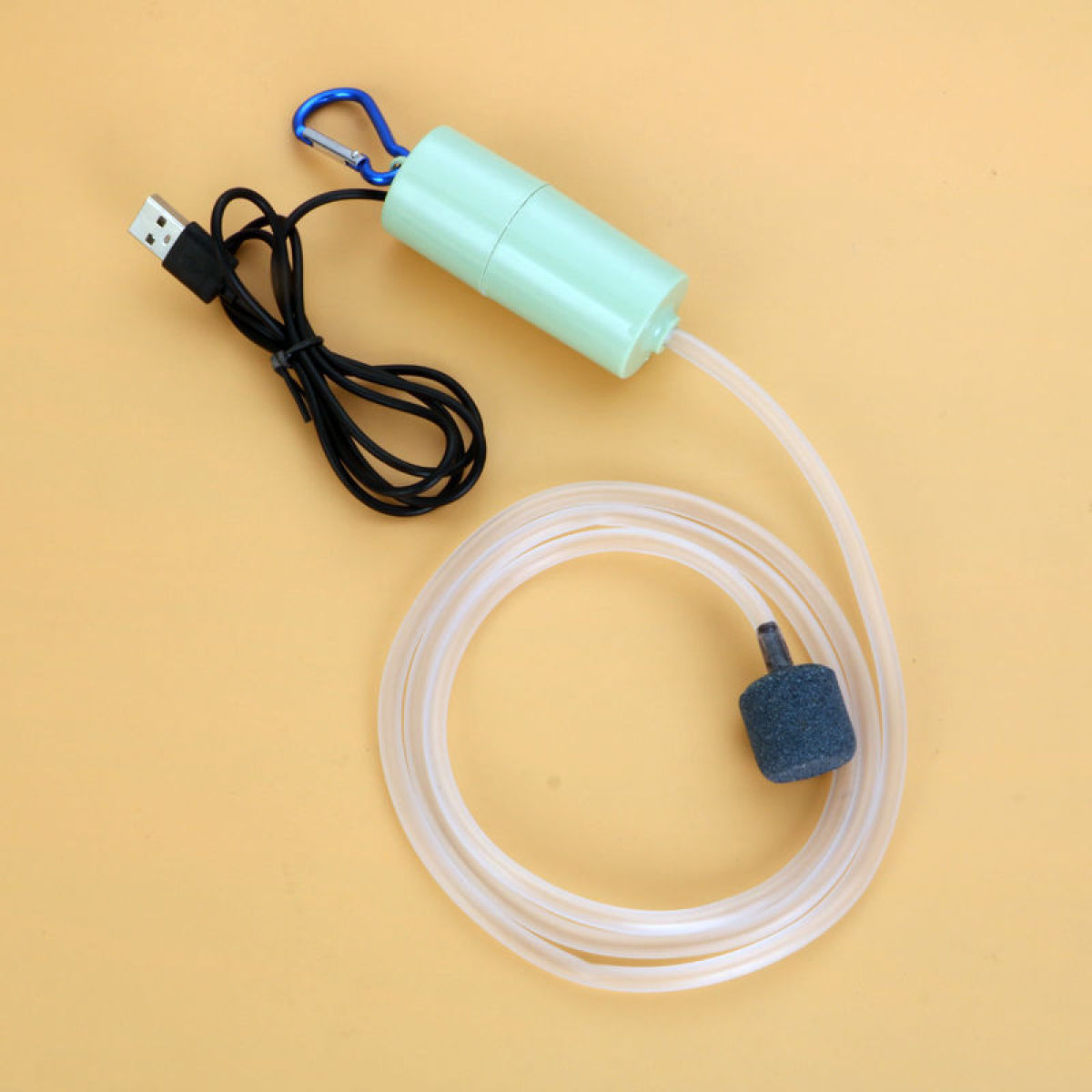 USB aquarium air pump with airline tubing and air stone