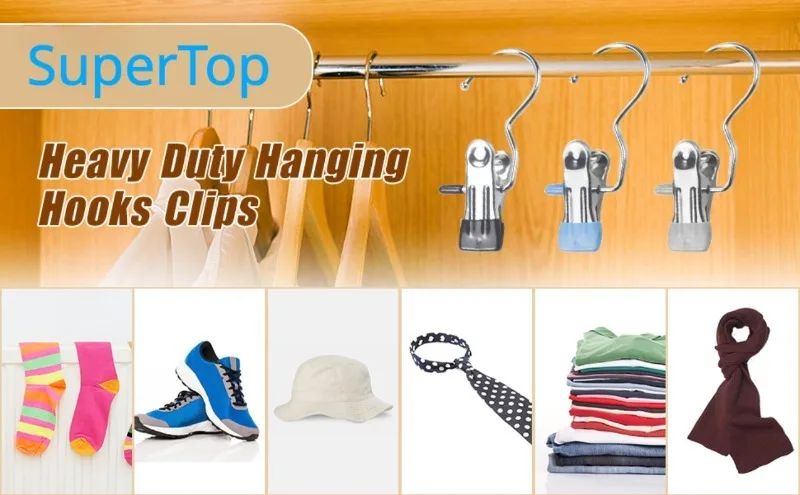 10pcs Stainless Steel Clothespins Laundry Pegs w/ Hook