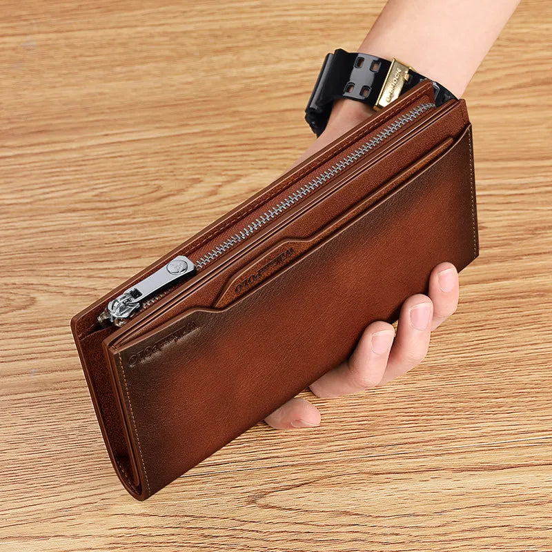 Cowhide Leather Long Wallet closed view