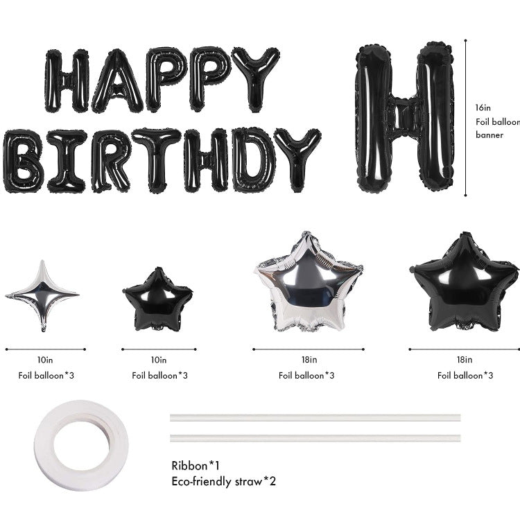 Happy Birthday Foil Letter Banner + Star Balloon Set