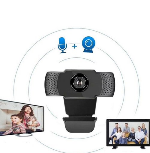 1080P USB webcam with built-in microphone, video call illustration
