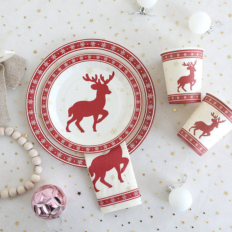 Christmas Elk Disposable Plate/Cup/Tissue Set