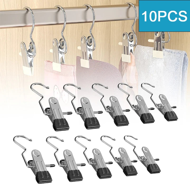 10pcs Stainless Steel Clothespins Laundry Pegs w/ Hook