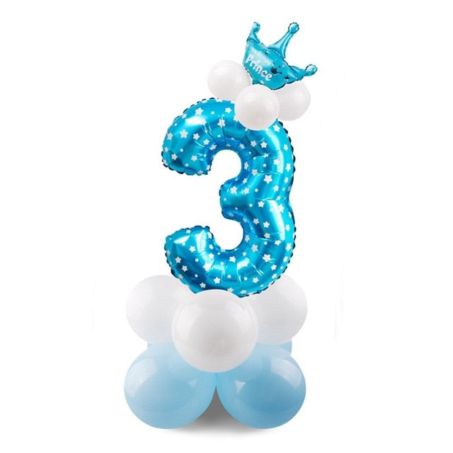 Number Balloon 1st Birthday Set (Blue/Pink; 17pc)