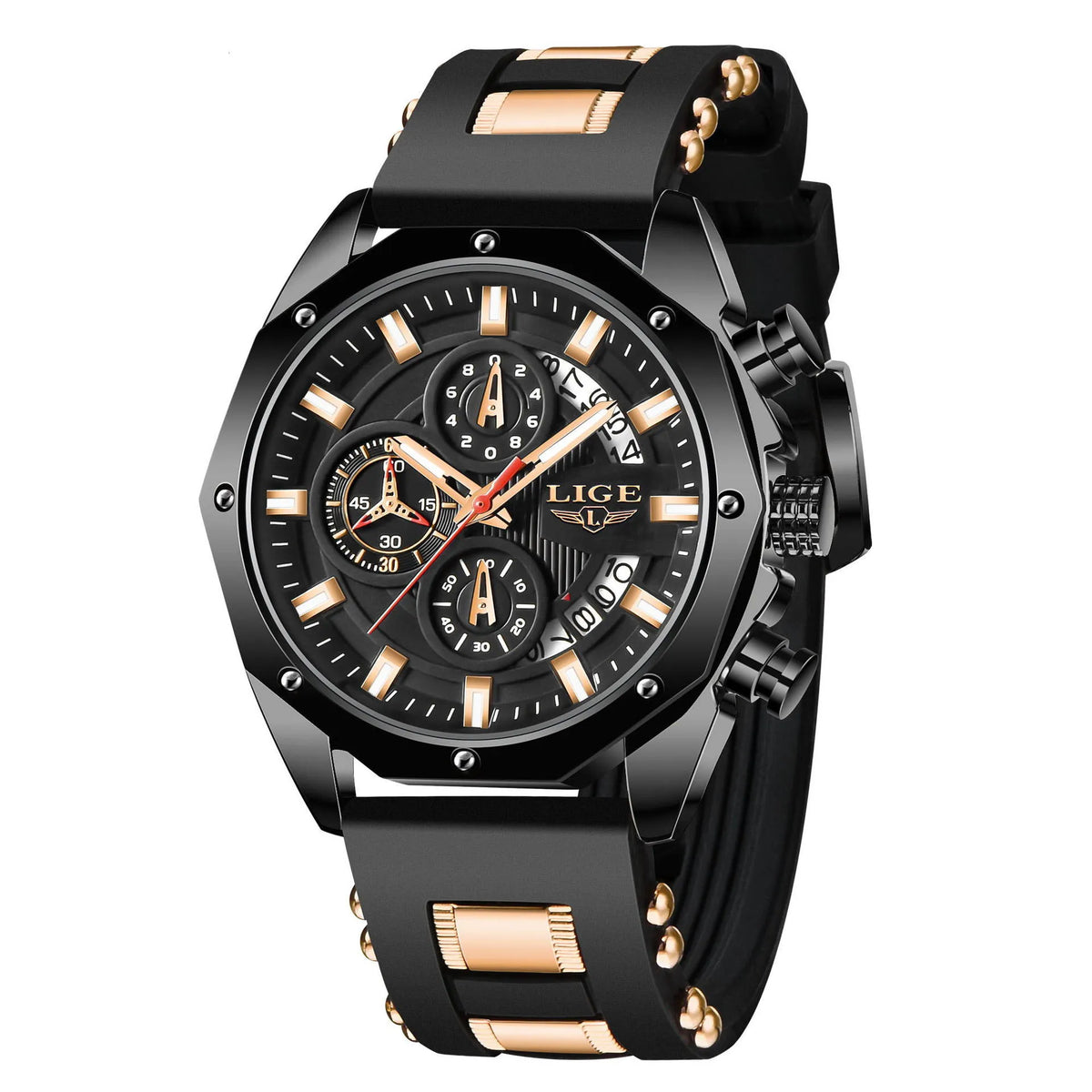 Chronograph Sport Watch black and rose gold detail