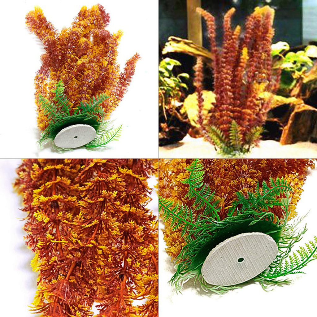 Close-up of artificial aquarium plant decoration in a fish tank