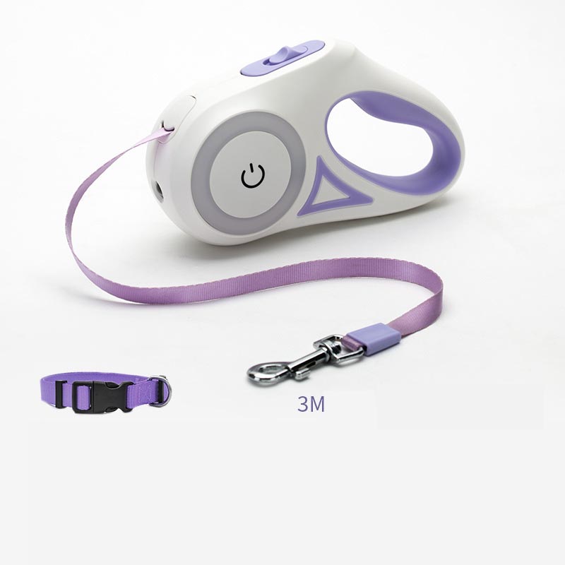 Retractable dog leash with matching collar, purple