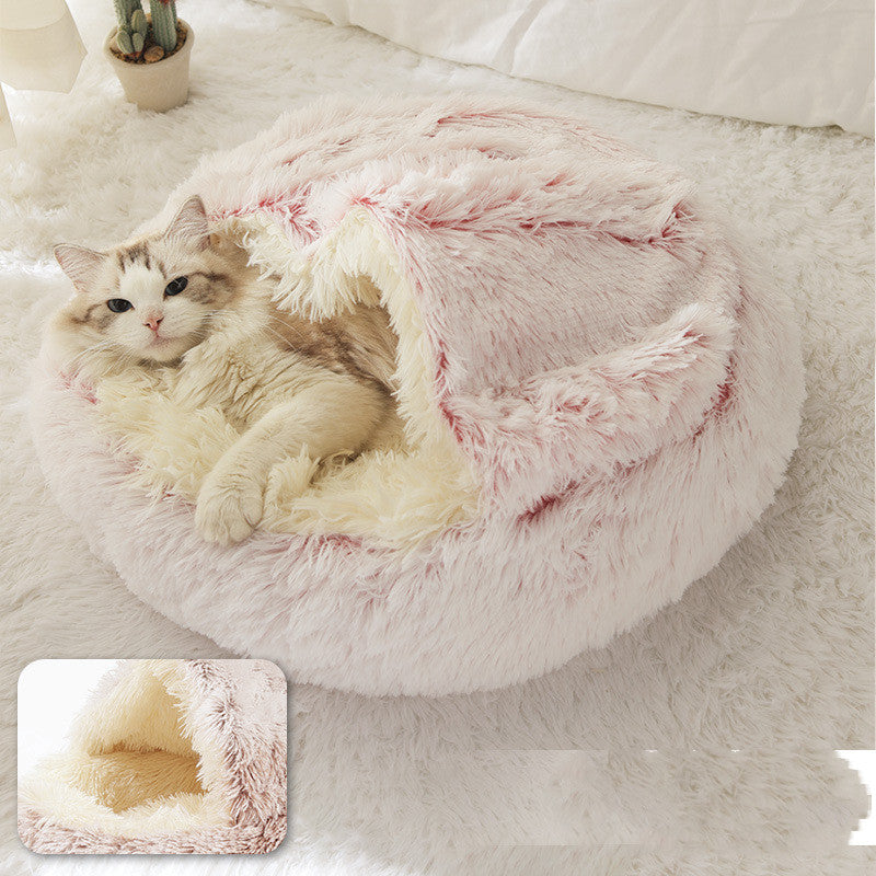 Plush round calming cat bed