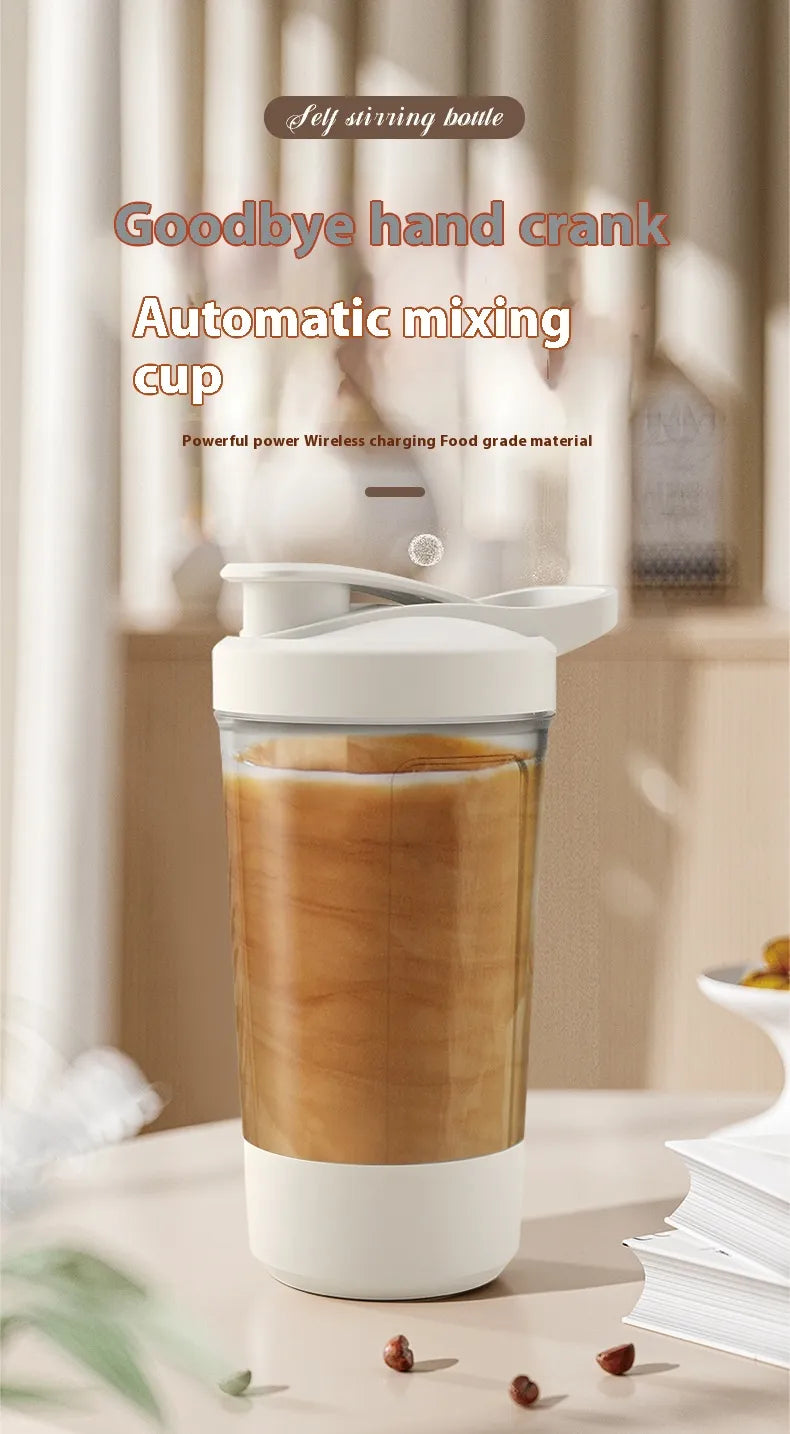 Electric protein shaker bottle pouring a shake