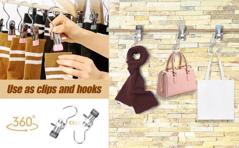 10pcs Stainless Steel Clothespins Laundry Pegs w/ Hook