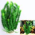 Artificial aquarium plants in green, red, and orange