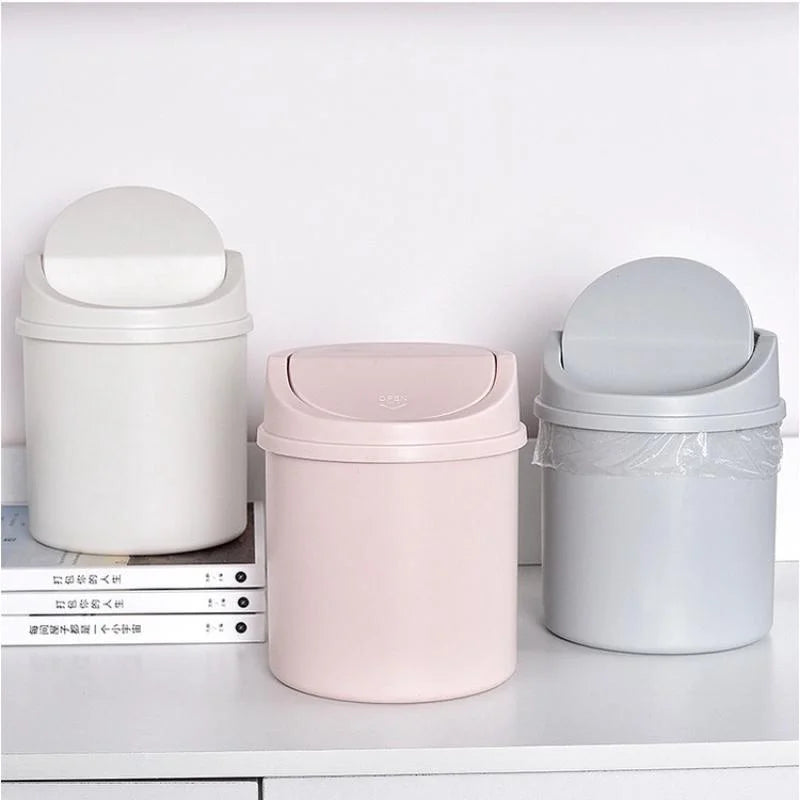 Minimalist Plastic Desktop Trash Can w/ Lid