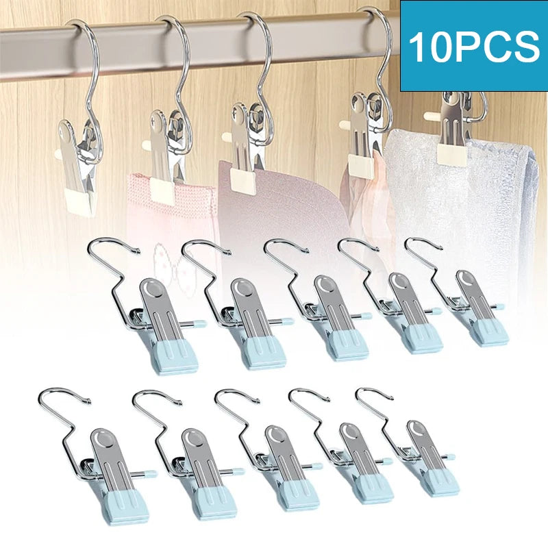 10pcs Stainless Steel Clothespins Laundry Pegs w/ Hook