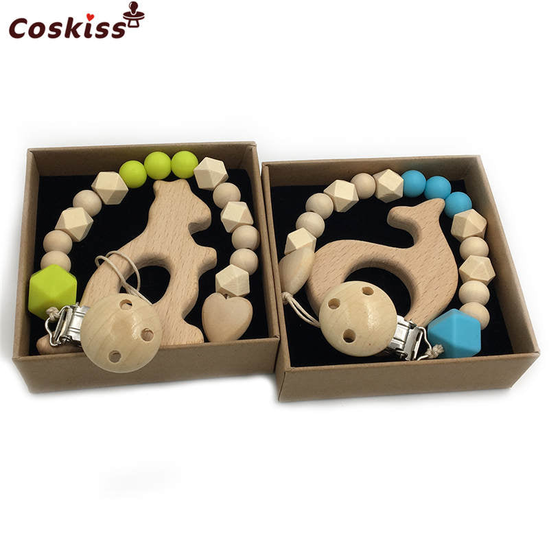 Wooden Animal Teether 2pc Gift Set
