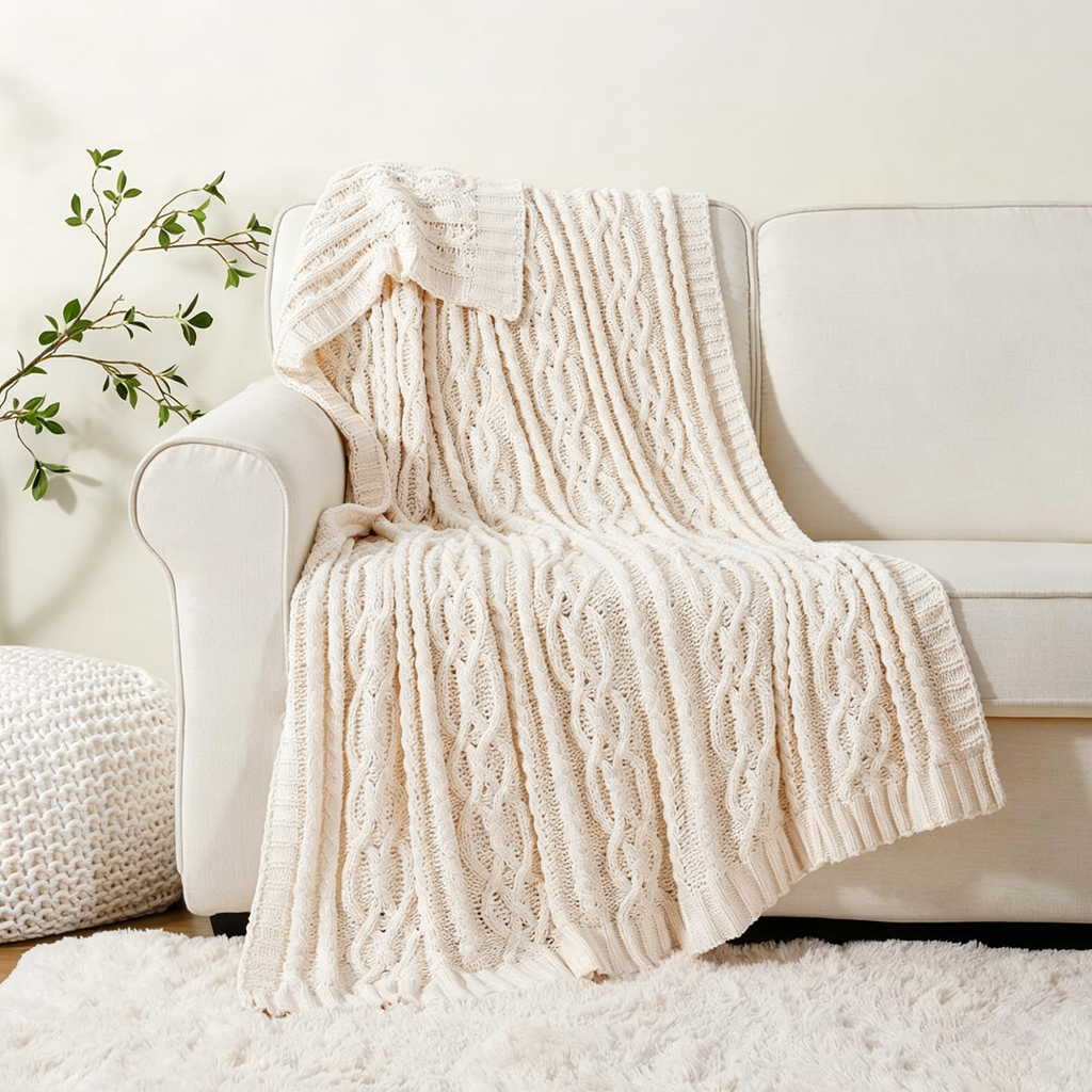 Oatmeal Cable Knit Throw 130x170cm