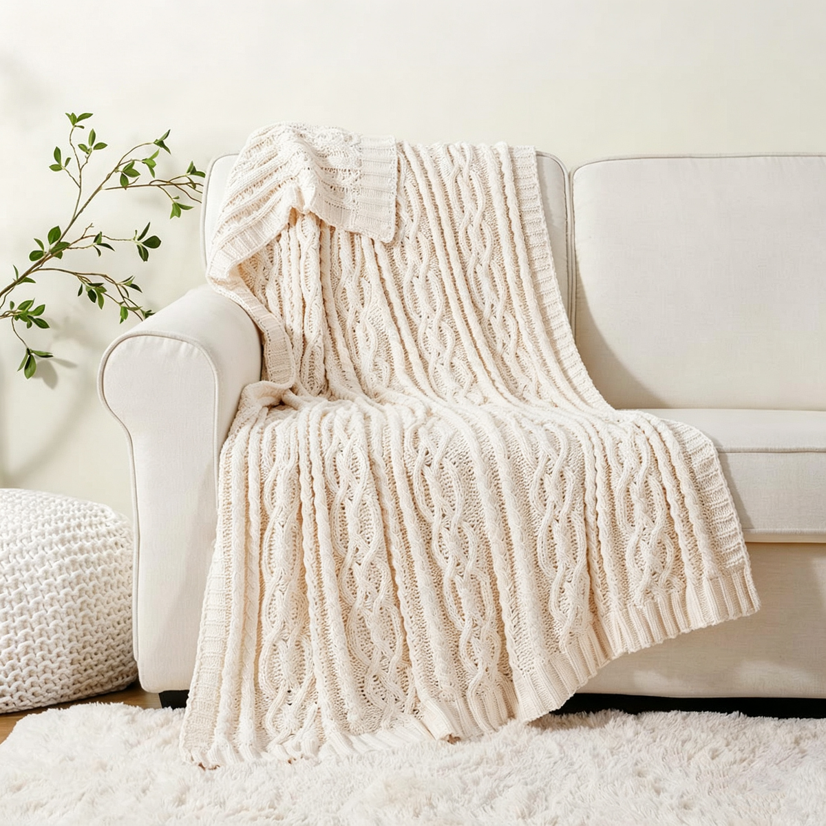 Oatmeal Cable Knit Throw 130x170cm