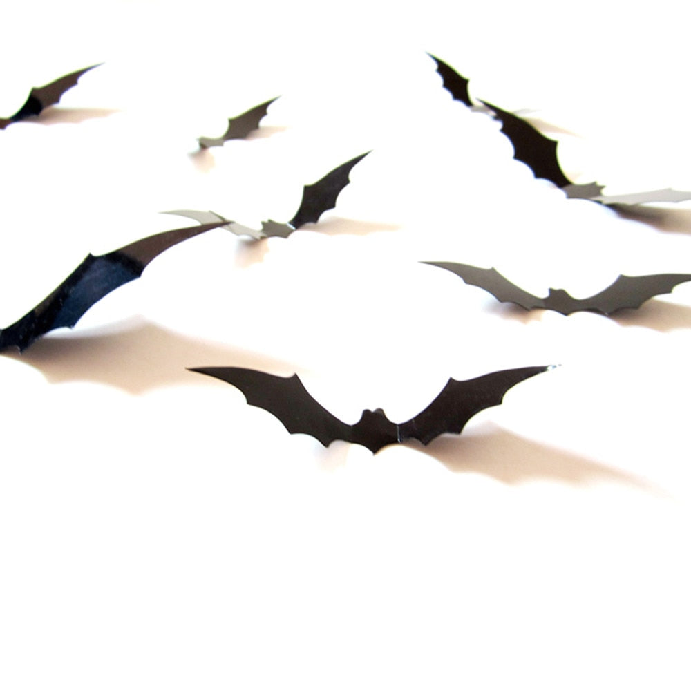 12-Piece 3D Bat Wall Decals - Halloween Decoration