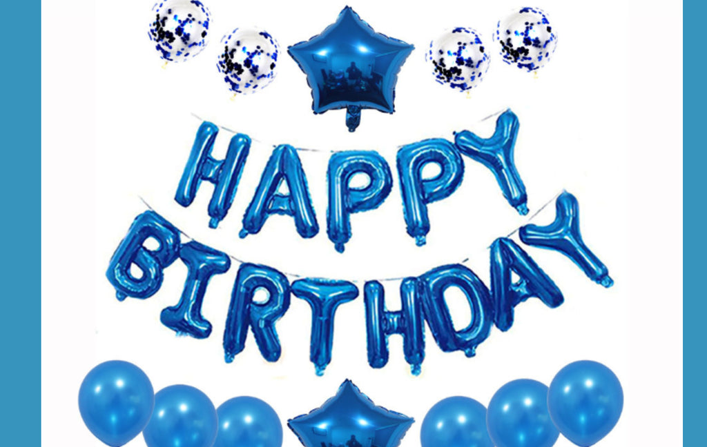 Happy Birthday Foil Letter Banner + Star Balloon Set