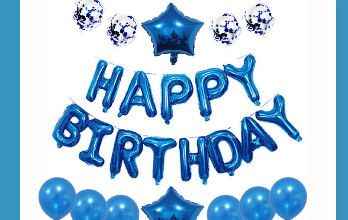 Happy Birthday Foil Letter Banner + Star Balloon Set