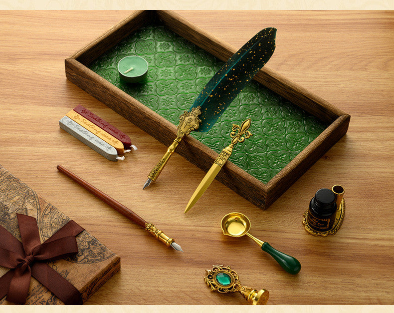 Antique Feather Dip Pen & Wax Seal Kit