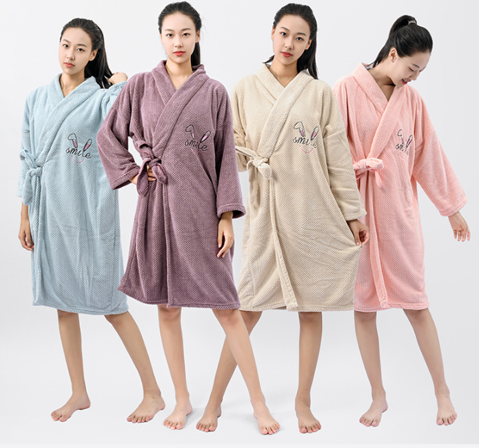 Coral Fleece Waffle Bathrobe (hotel style)