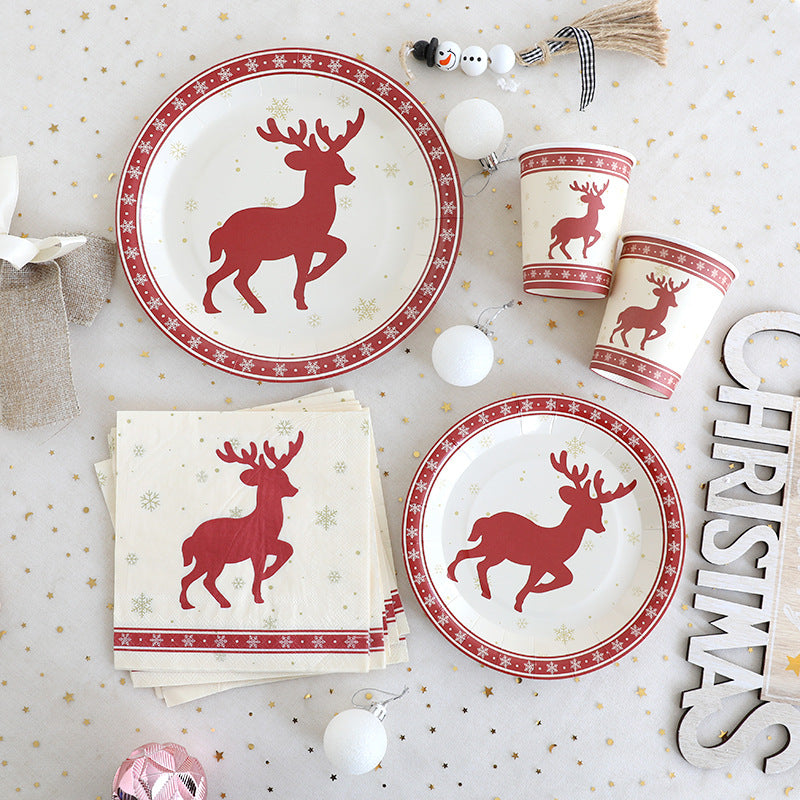 Christmas Elk Disposable Plate/Cup/Tissue Set
