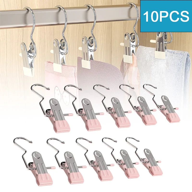 10pcs Stainless Steel Clothespins Laundry Pegs w/ Hook