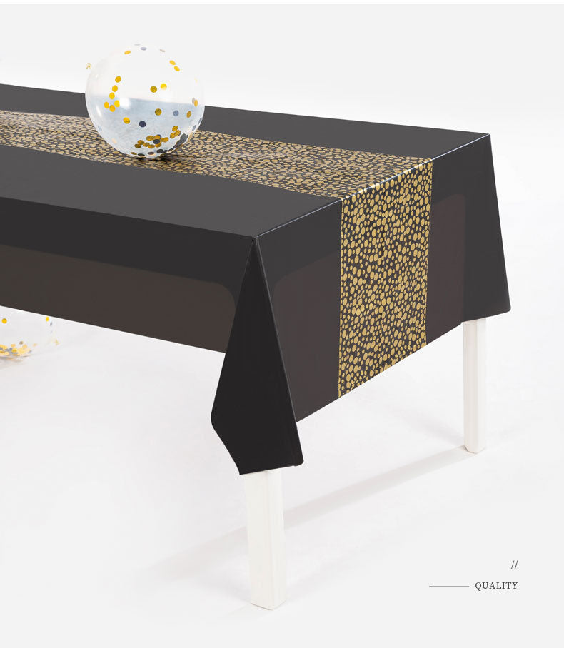 Black/Gold Dot Disposable PEVA Tablecloth