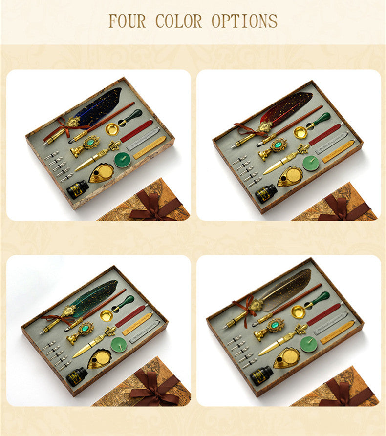 Antique Feather Dip Pen & Wax Seal Kit