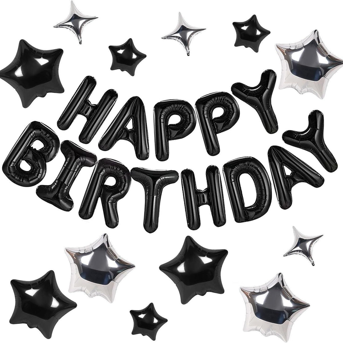 Happy Birthday Foil Letter Banner + Star Balloon Set