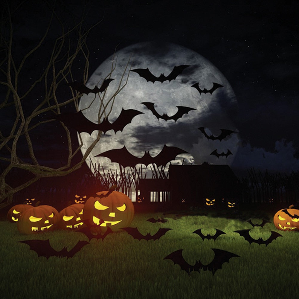 12-Piece 3D Bat Wall Decals - Halloween Decoration