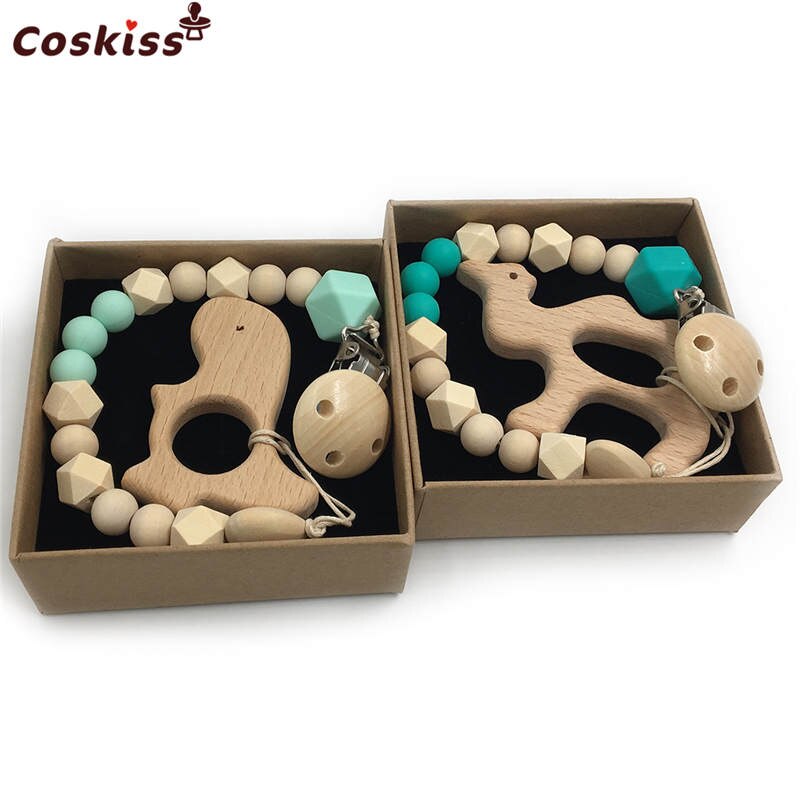 Wooden Animal Teether 2pc Gift Set