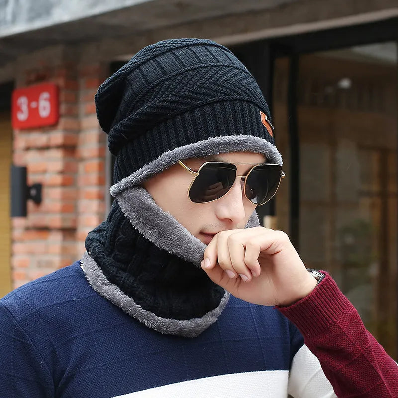 Fleece-Lined Knit Beanie black worn view