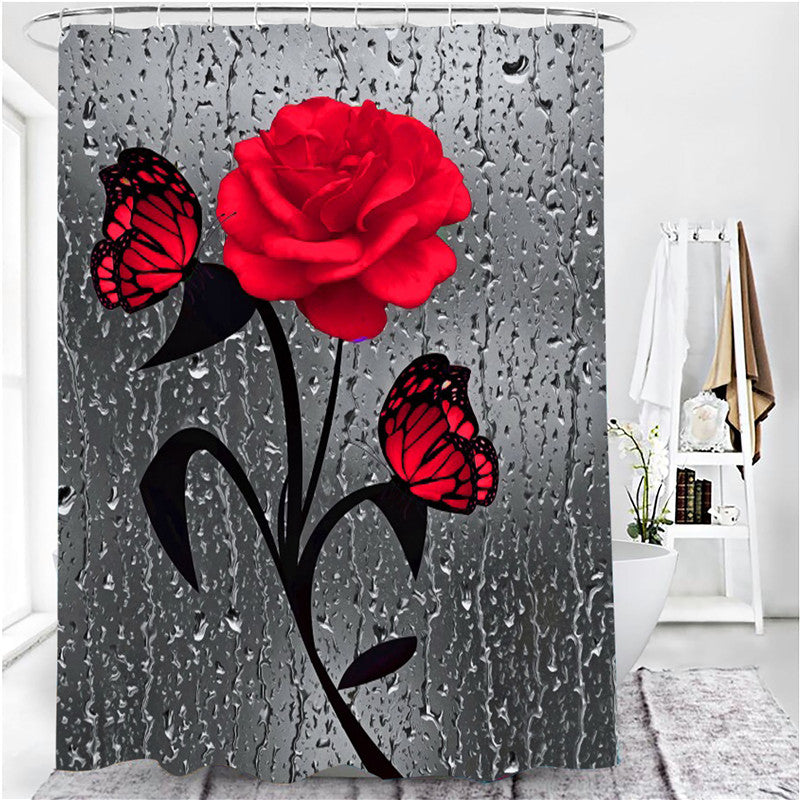 HD Digital Print Waterproof Flower Shower Curtain