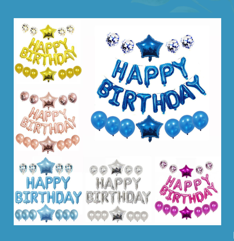 Happy Birthday Foil Letter Banner + Star Balloon Set