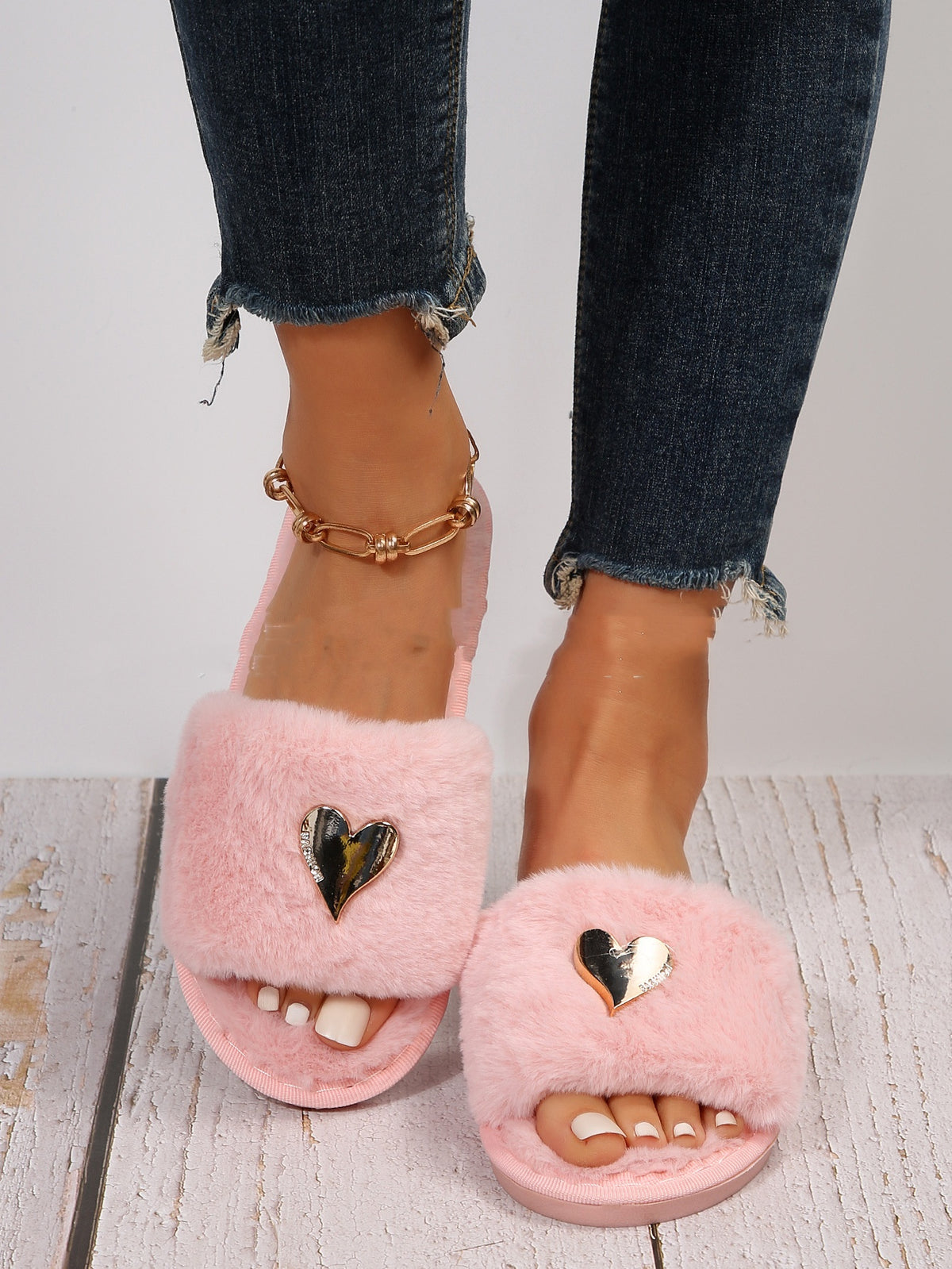 Cross Warm Fluffy Furry Slippers - Women's Open Toe Non-Slip Home Shoes