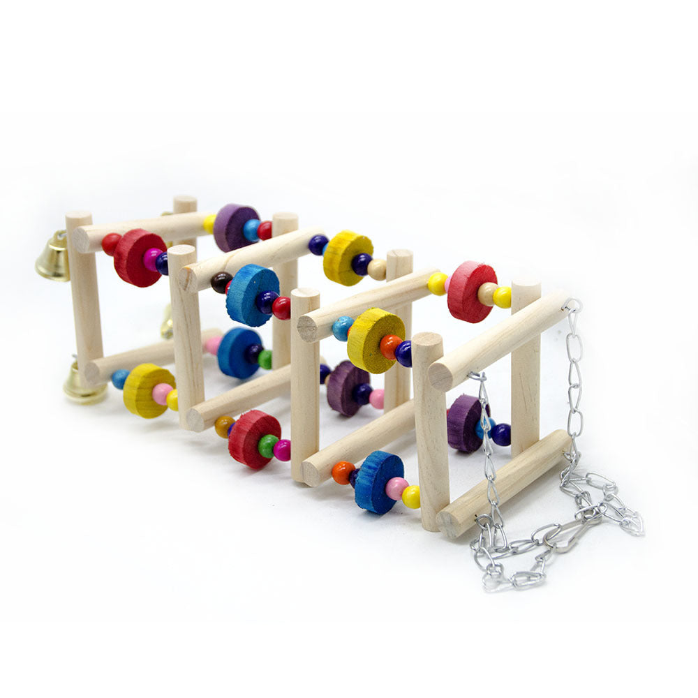Wooden bead climbing ladder bird toy with chain hooks