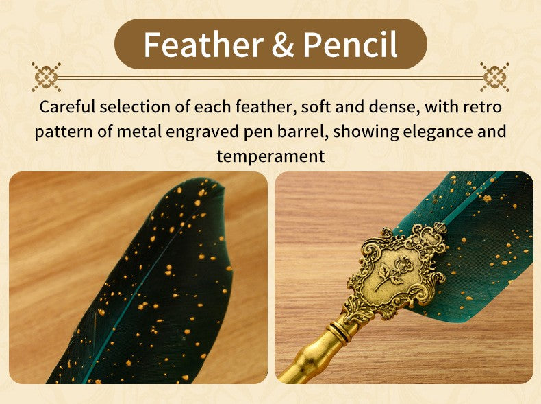 Antique Feather Dip Pen & Wax Seal Kit