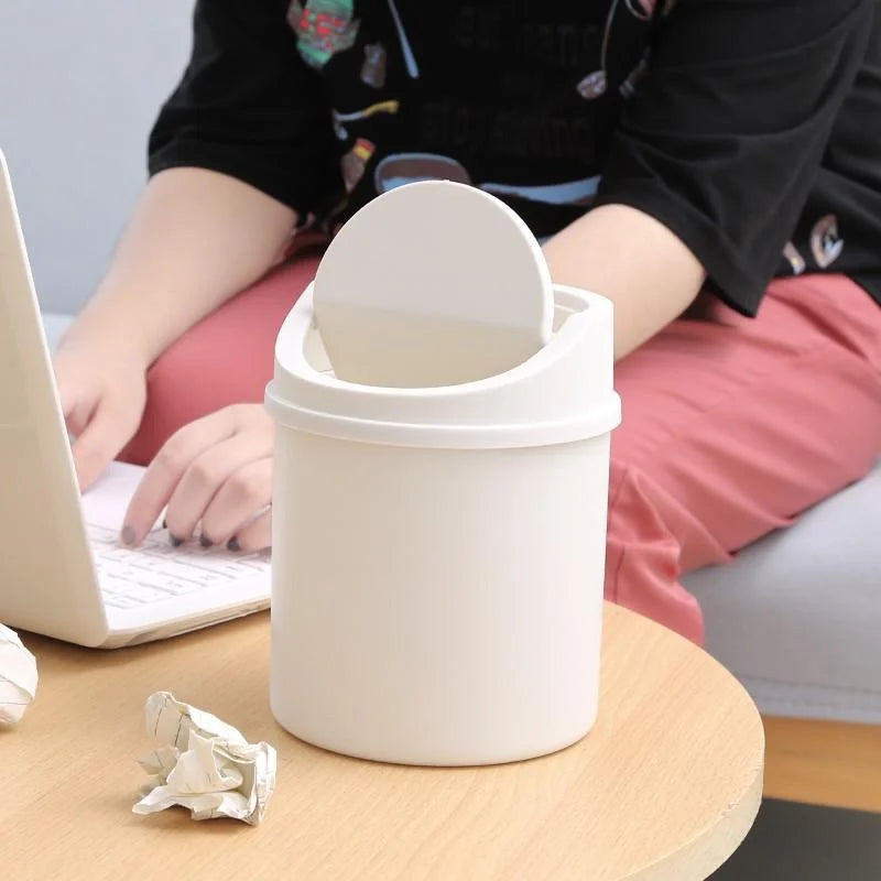 Minimalist Plastic Desktop Trash Can w/ Lid