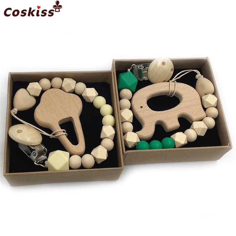 Wooden Animal Teether 2pc Gift Set