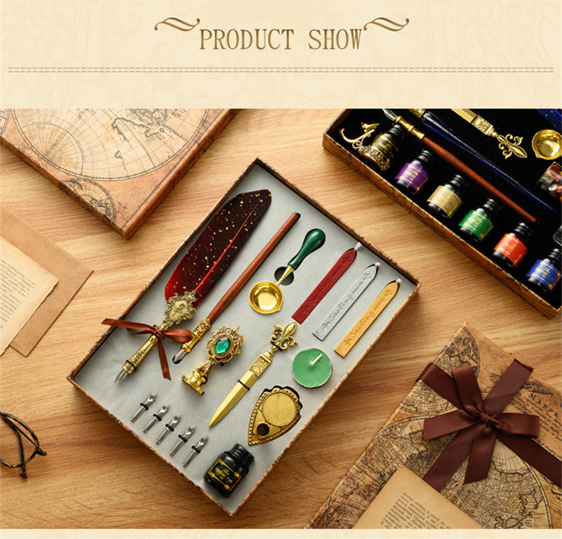 Antique Feather Dip Pen & Wax Seal Kit