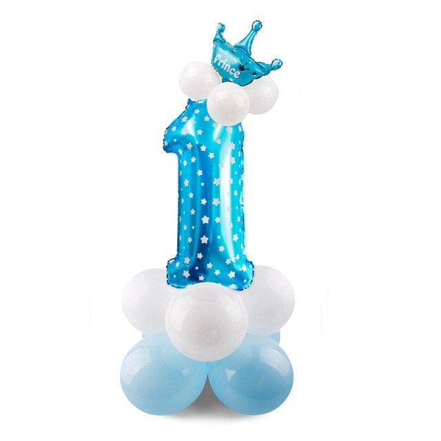 Number Balloon 1st Birthday Set (Blue/Pink; 17pc)